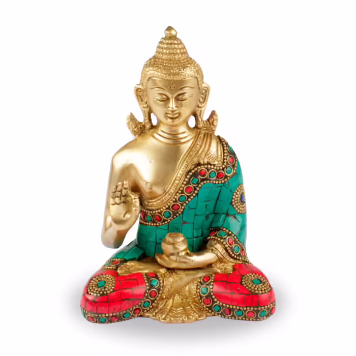Buddha szobrok - Buddha szobor - Mudra tanítása - Sárgaréz - 16 cm  "Vitarka Mudra" - a szobor helyzete azt jelenti, hogy "Buddha tanításainak  