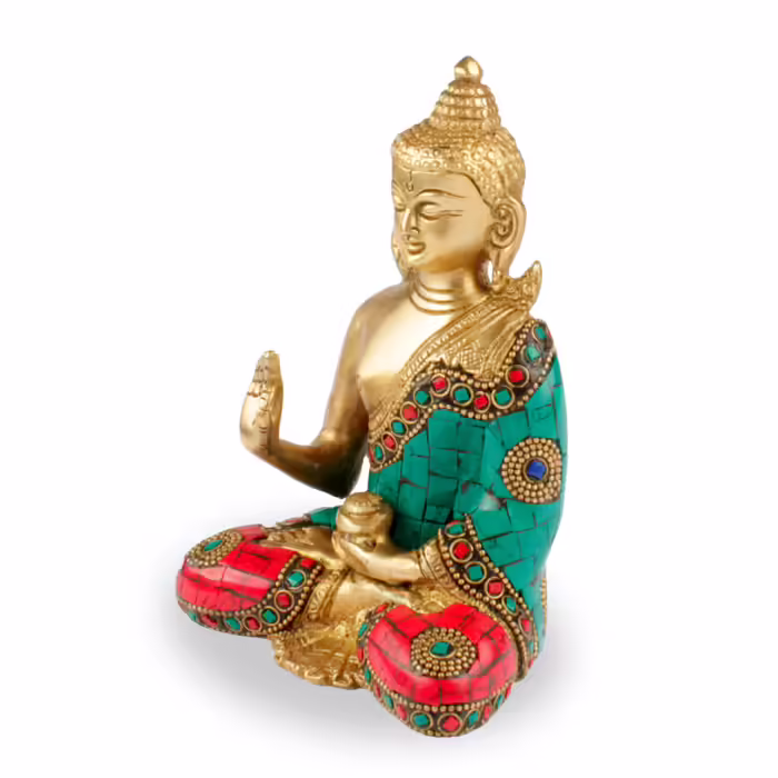 Buddha szobrok - Buddha szobor - Mudra tanítása - Sárgaréz - 16 cm  "Vitarka Mudra" - a szobor helyzete azt jelenti, hogy "Buddha tanításainak  