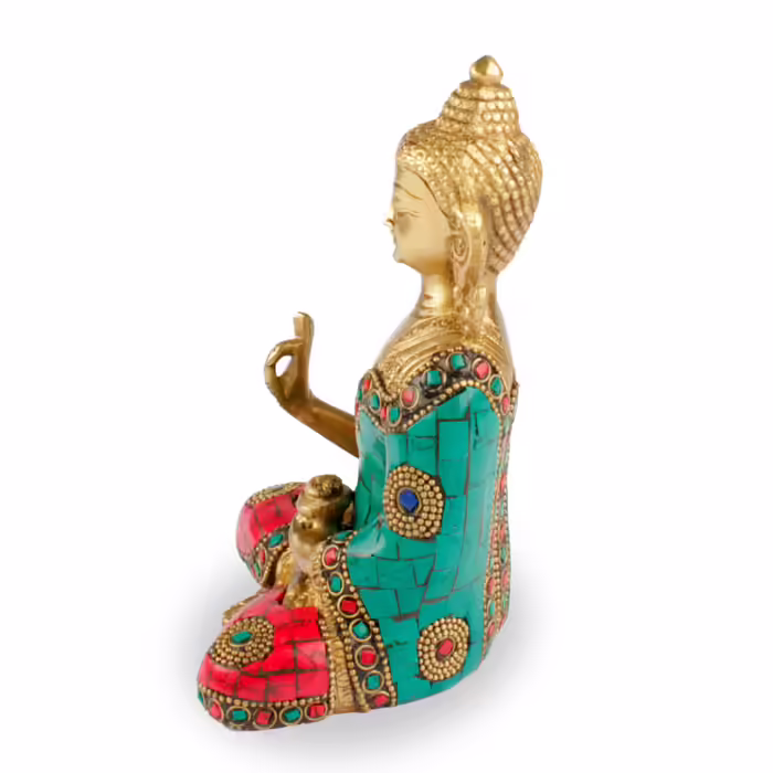 Buddha szobrok - Buddha szobor - Mudra tanítása - Sárgaréz - 16 cm  "Vitarka Mudra" - a szobor helyzete azt jelenti, hogy "Buddha tanításainak  