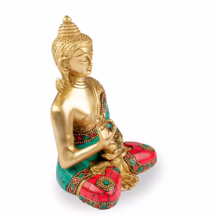 Buddha szobrok - Buddha szobor - Mudra tanítása - Sárgaréz - 16 cm  "Vitarka Mudra" - a szobor helyzete azt jelenti, hogy "Buddha tanításainak  
