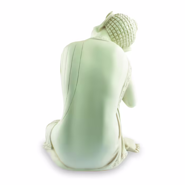 Buddha szobrok - Gondolkodó Buddha szobor - 26 cm  Buddha nyugodt, boldogító testtartásban. Ez a gyönyörű, matt elefántcsont s