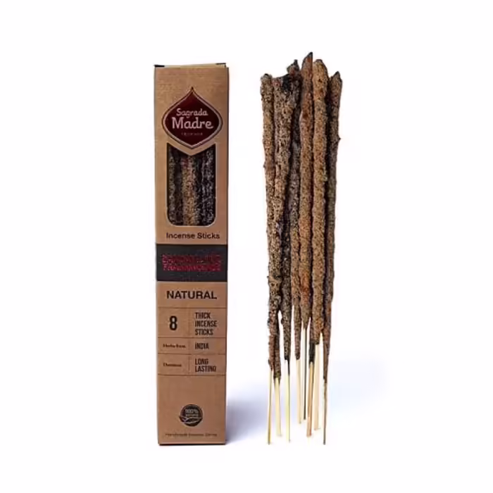 Sagrada Madre Natural füstölők - Sagrada Madre - Sandalwood & Frankincense - Szantálfa és tömjén füstölőpálca  Növényi alapú, szantálfaporból, szantálfa illóolajból és tömjéngyantából ké 