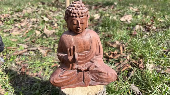 Buddha szobrok - Buddha ülő fa szobor - Áldó Rózsafából faragott Buddha &uuml;lő fa szobor, &aacute;ld&oacute; k&eacute;ztart&aacute;ssal,me 