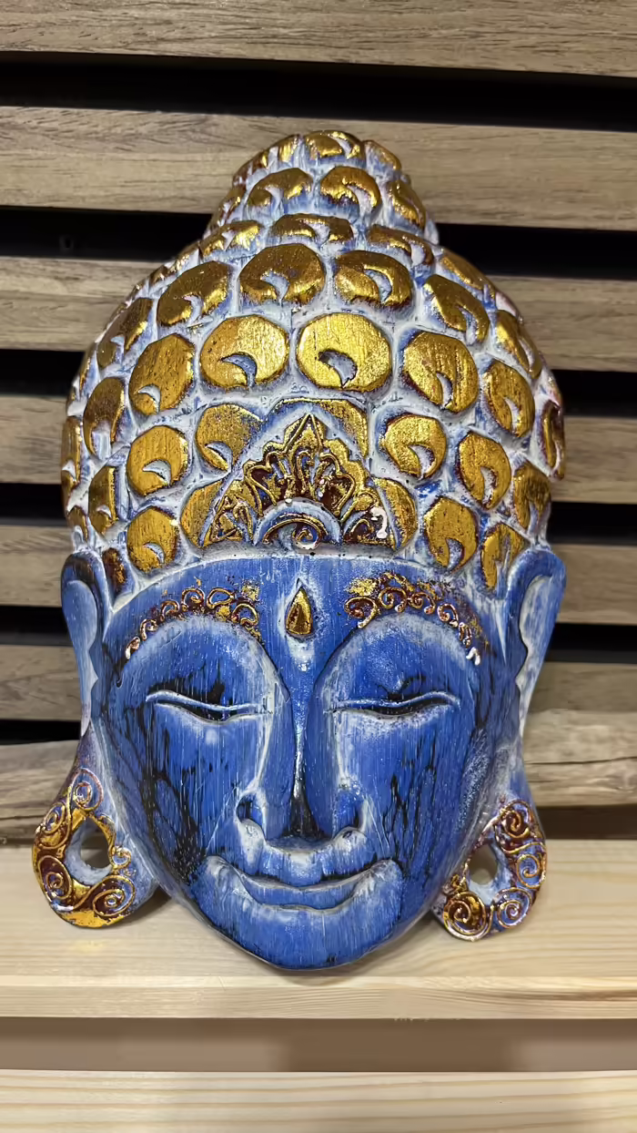 Buddha falikép - Buddha fej - türkiz   <span style="font-size: 1rem;">F&aacute;b&oacute;l faragott Buddha fej,mely 