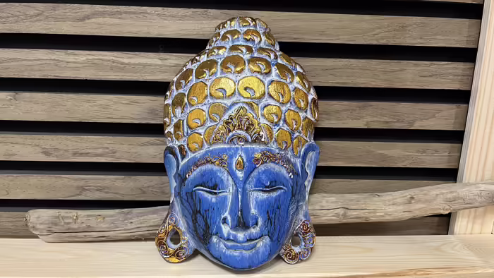 Buddha falikép - Buddha fej - türkiz   <span style="font-size: 1rem;">F&aacute;b&oacute;l faragott Buddha fej,mely 