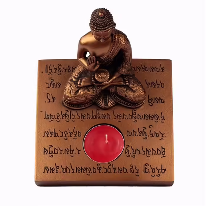 Buddha szobrok - Buddha szobor gyertyatartó - 13 cm  A gazdagon d&iacute;sz&iacute;tett &eacute;s r&eacute;szletgazdag Buddha k& 