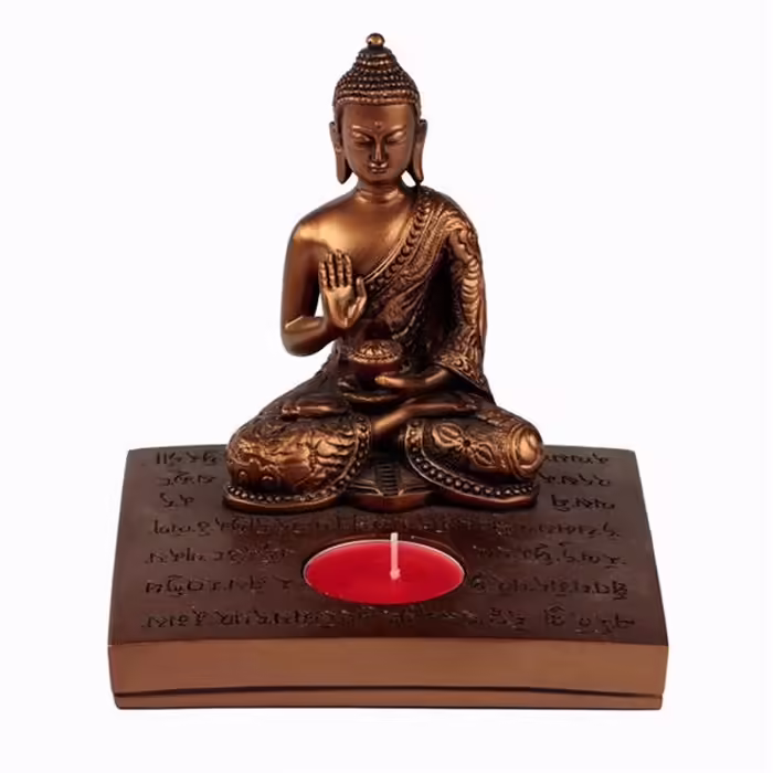 Buddha szobrok - Buddha szobor gyertyatartó - 13 cm  A gazdagon d&iacute;sz&iacute;tett &eacute;s r&eacute;szletgazdag Buddha k& 